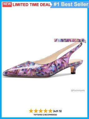 Faux Leather Kitten Heel Slingback Pumps Pointed Toe Ankle Strap Prom Heels